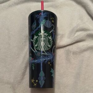 Starbucks Midnight Blue Tumbler with Pink Straw holiday 2024